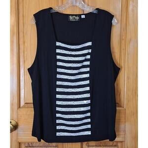 Bob Mackie Wearable Art Sleeveless Blouse Tank Top Womens 1X Sequin Stripe Artsy